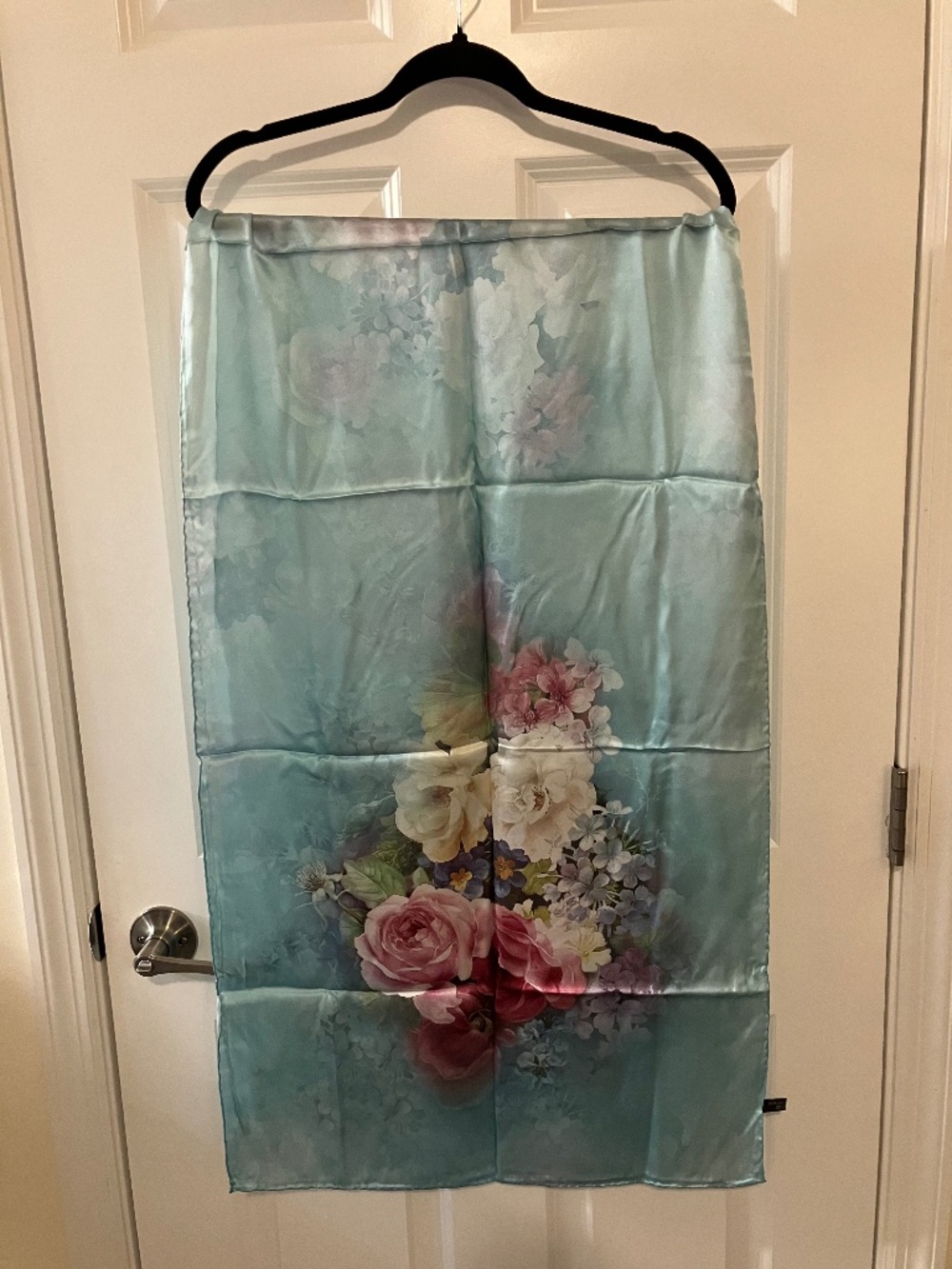 100% China silk blue and pink floral scarf new in package